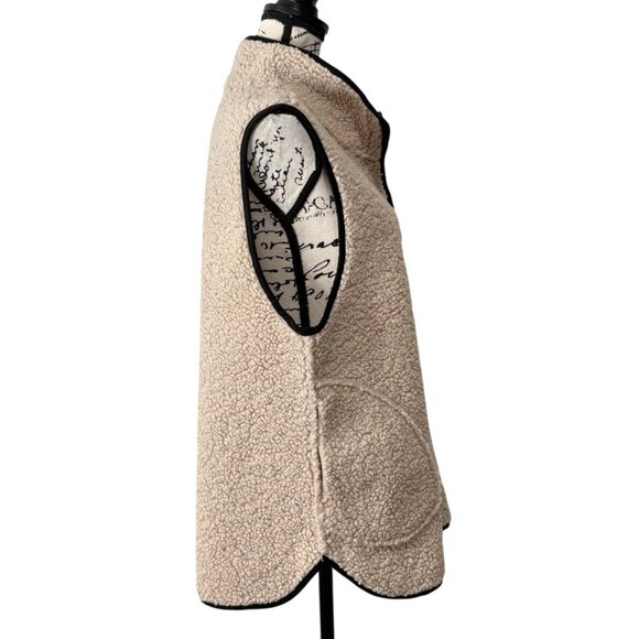 Habitat Beige Sherpa Fleece Reversible Allie Vest Zip-Up Pockets Women Size L - Picture 2 of 8